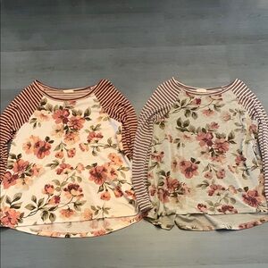 ODDY Floral and Striped Tunics - Pink and Cream - Mulberry and Gray